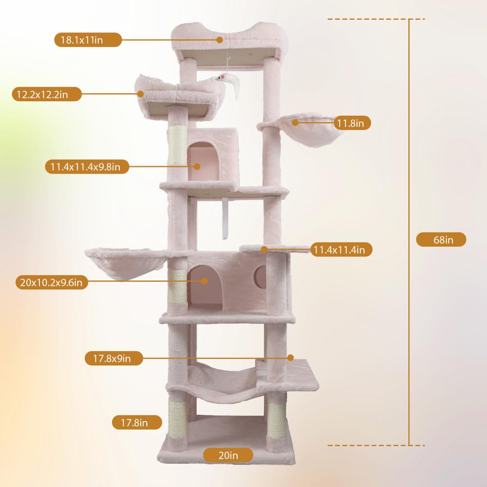 68in Multi Level Cat Tree with Hammocks, Cat Cave, Hanging Basket and Scratching Posts A520771