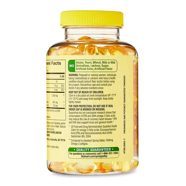 Omega-3 Fish Oil 1000 mg 120 Count Softgels Dietary Supplement Y277