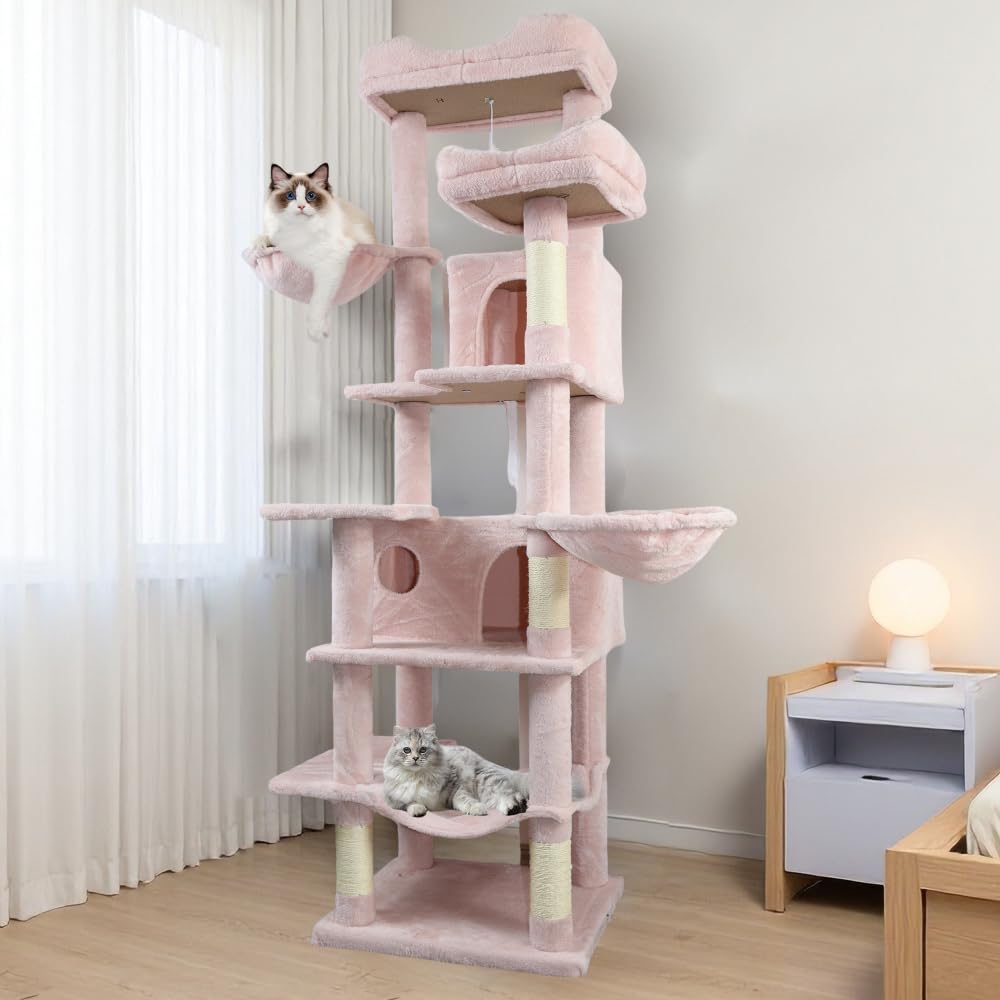 68in Multi Level Cat Tree with Hammocks, Cat Cave, Hanging Basket and Scratching Posts A520771