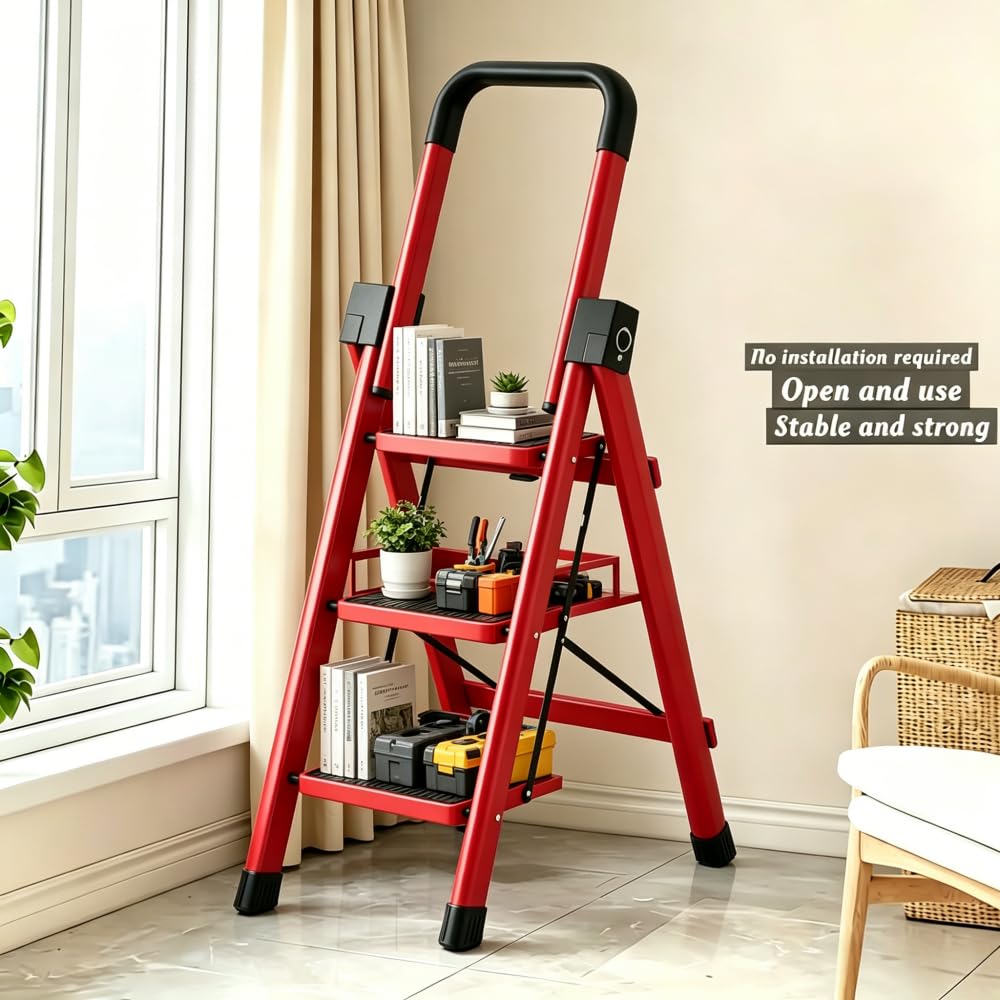 Heavy Sturdy Steel 4 Tier Step Stool with Handrail F8185