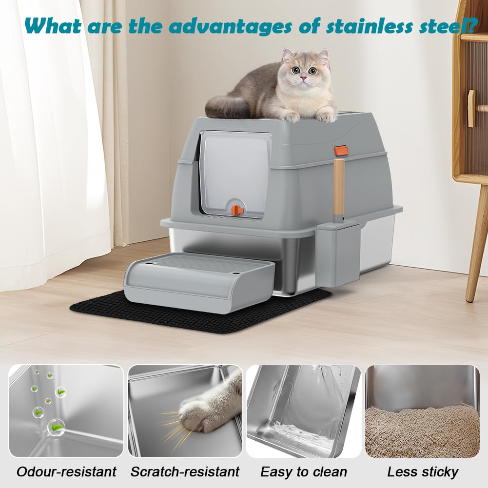 XL Stainless Steel Litter Box with Lid Z432