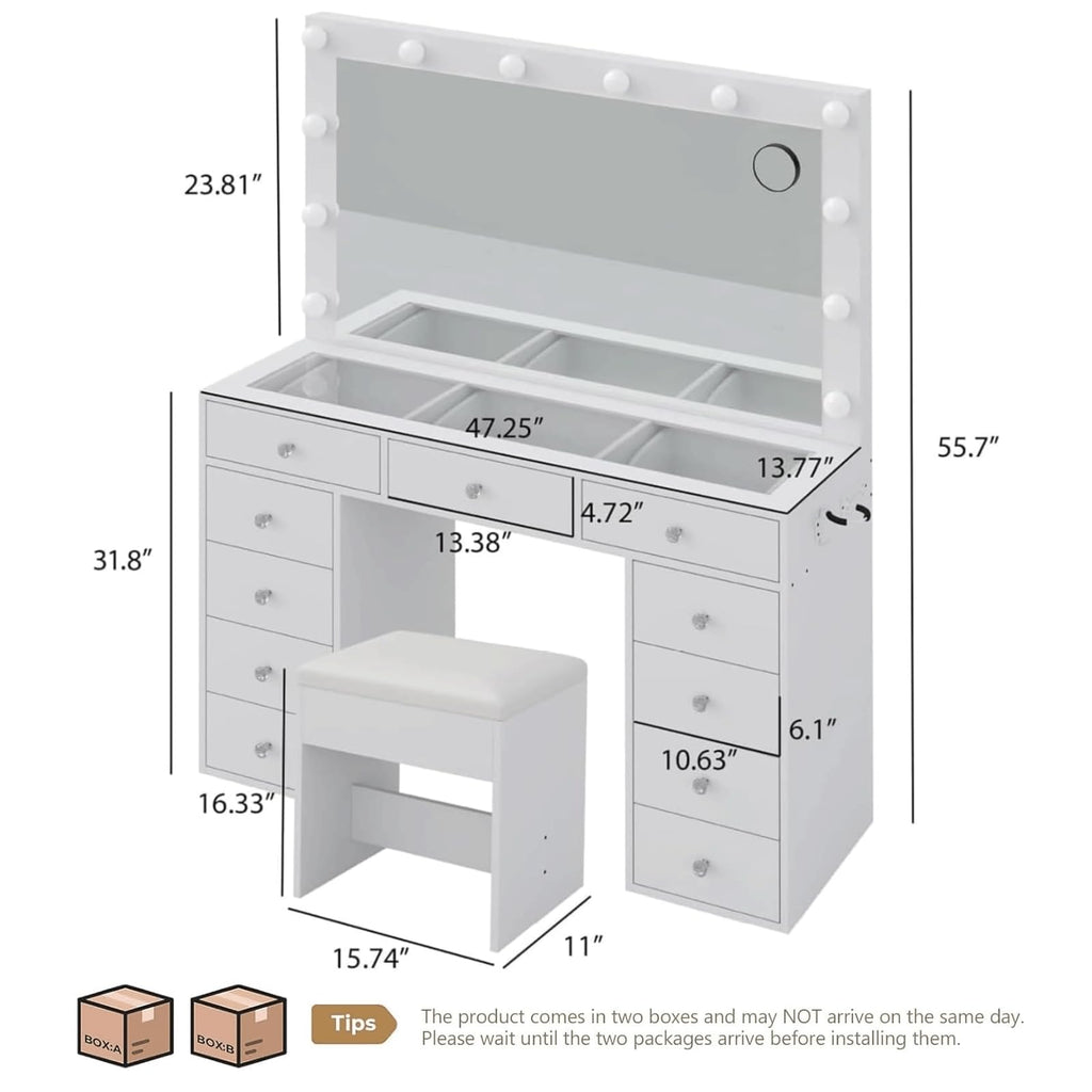 Makeup Vanity Desk with Mirror and 11 Drawers N773845