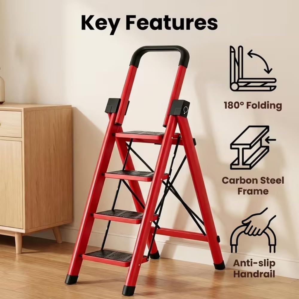 Heavy Sturdy Steel 4 Tier Step Stool with Handrail F8185