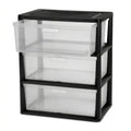 Black 3 Drawer Storage Organizer Tower with Clear Plastic Bins L1896