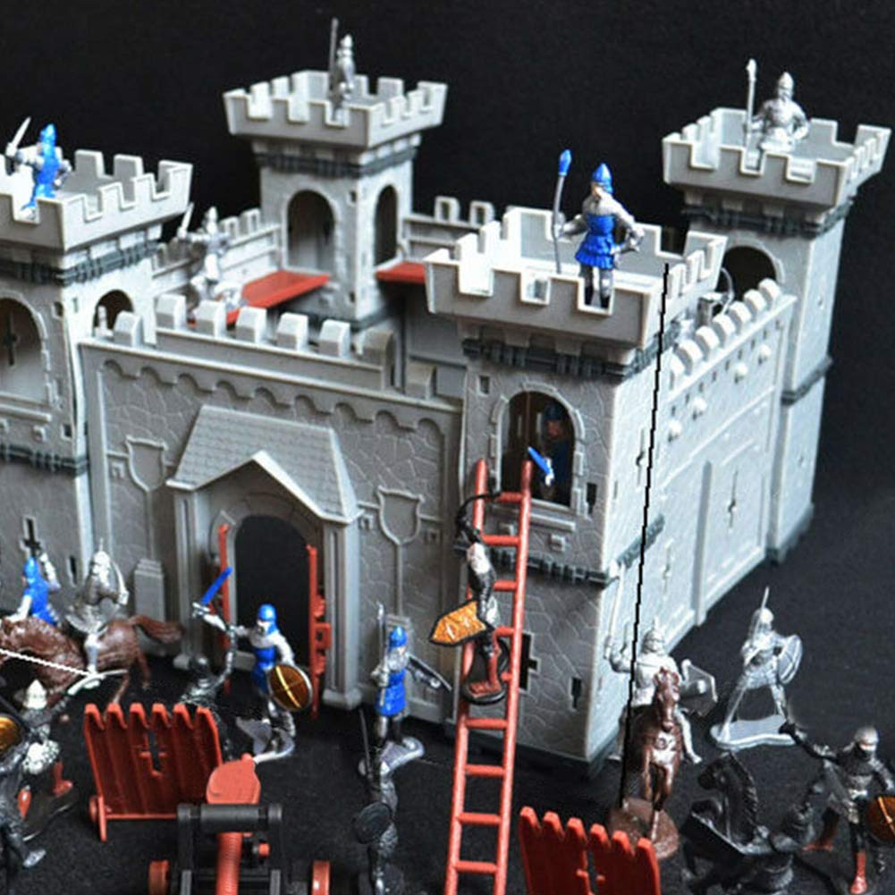 Medieval Castle Knights Action Figure Toy Playset with Catapult and Horse-Drawn Carriage R288118