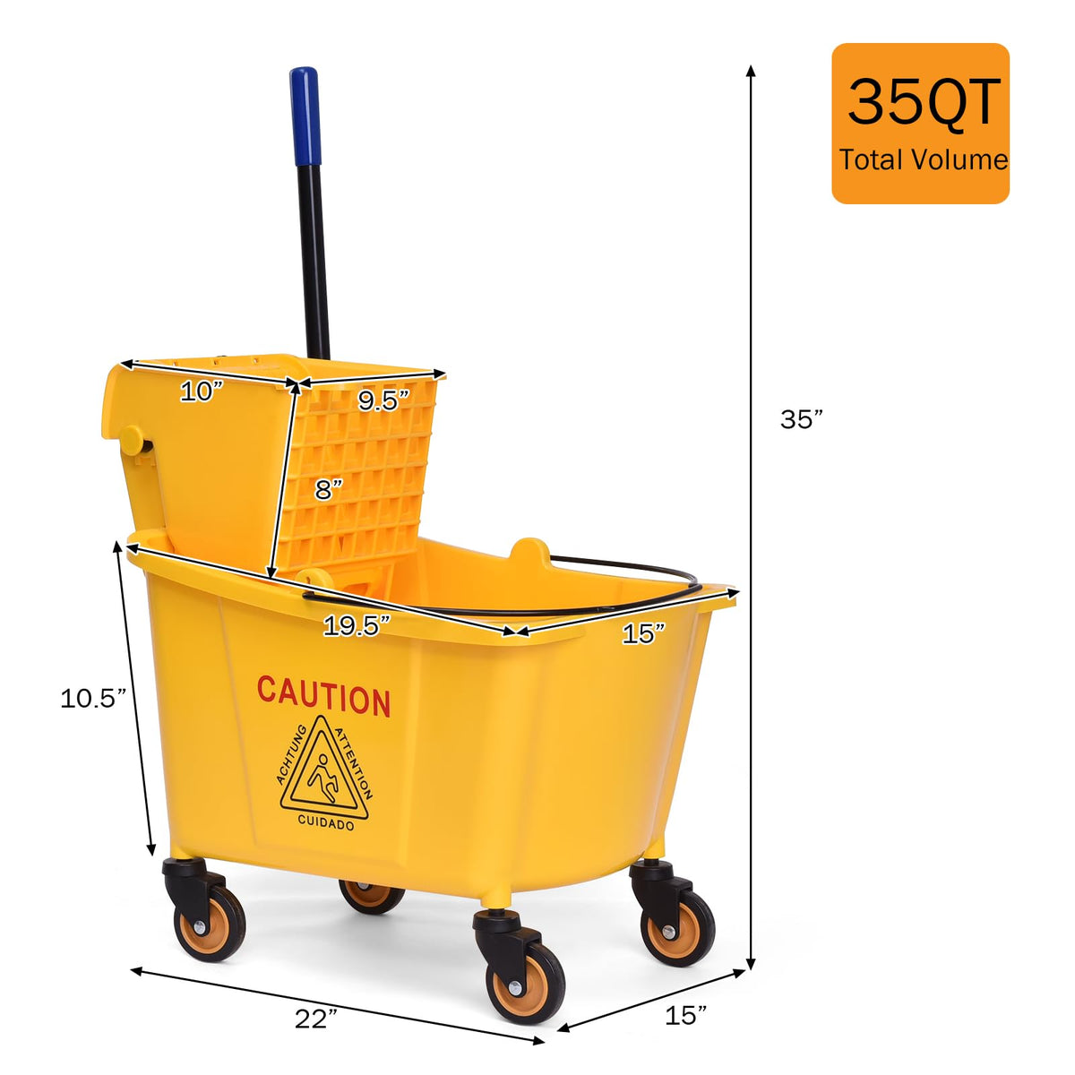 Yellow 35 Quart Commercial Mop Bucket with Wringer R81686