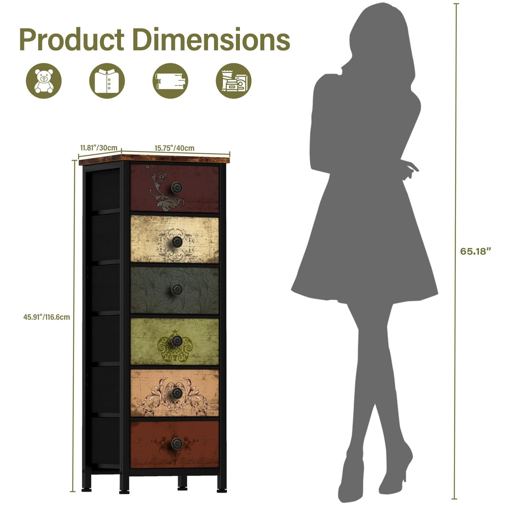 Tall 6 Drawer Fabric Dresser L298