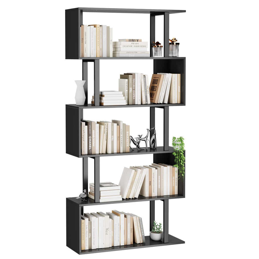 Black 5-Tier Geometric Wood Bookcase Q4828