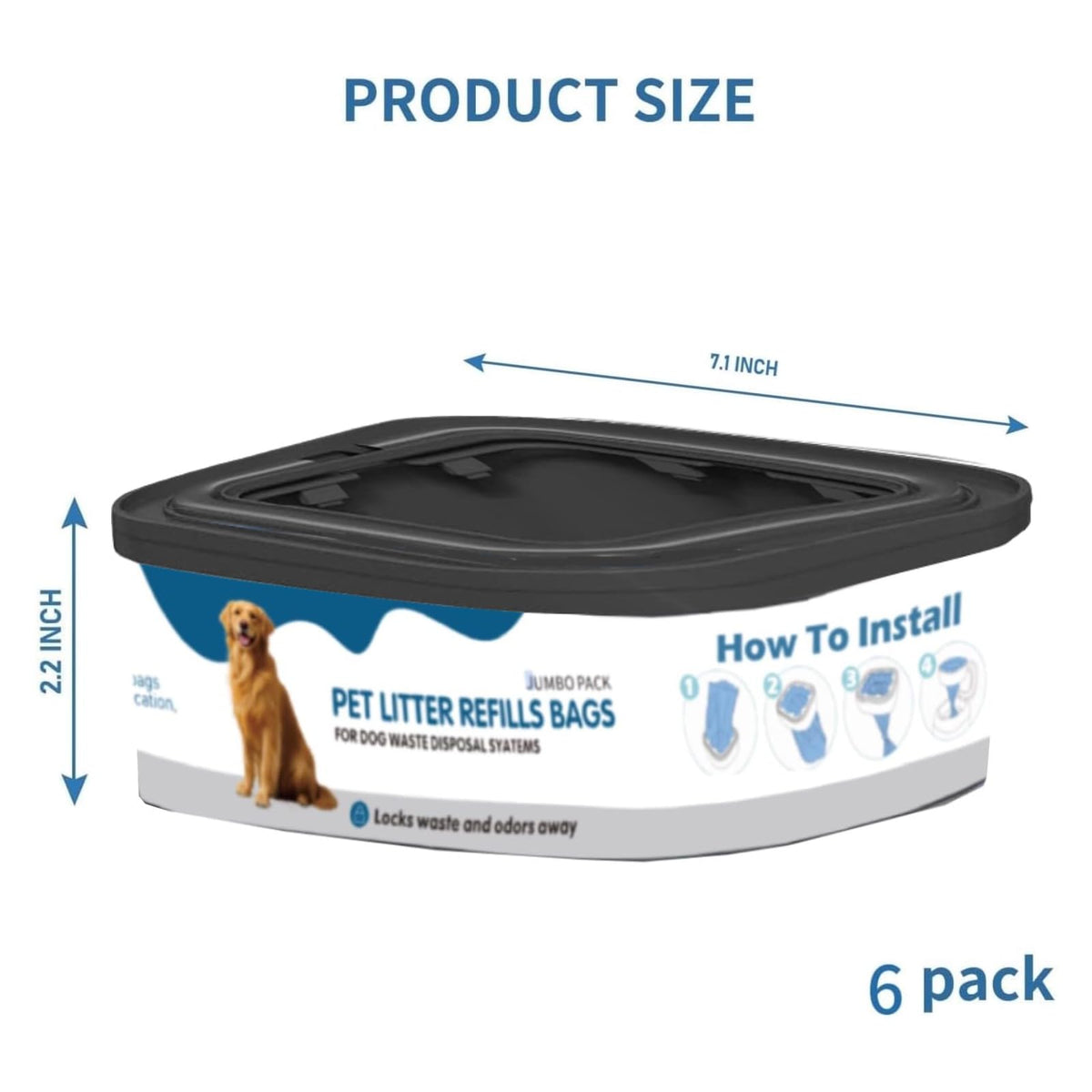 6 Pack Jumbo Square Refills Pet Waste Bags Q859