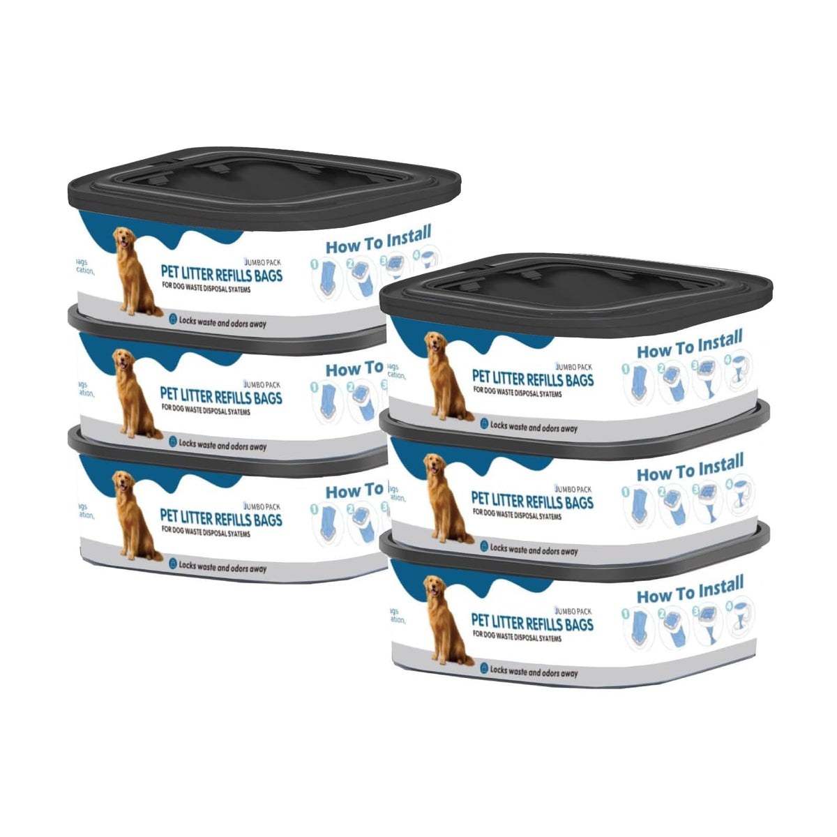 6 Pack Jumbo Square Refills Pet Waste Bags Q859