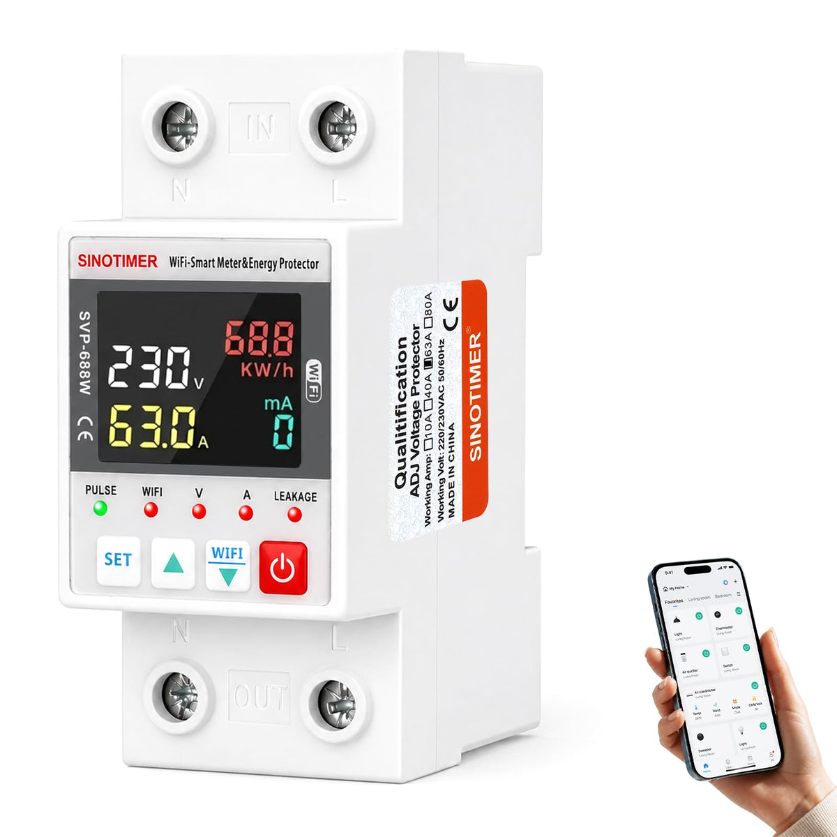 WiFi Smart Energy Meter AC 63A 220VAC Circuit Breaker Din Rail K4695