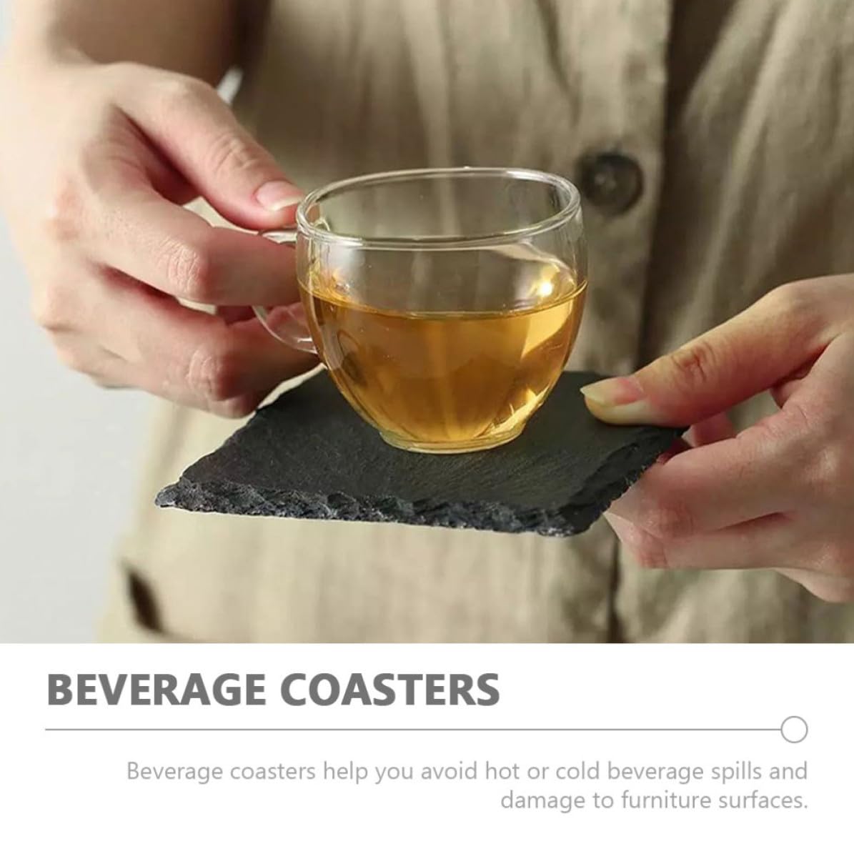 Natural Stone Coasters Set 12pcs with Non Slip Bottom I301158