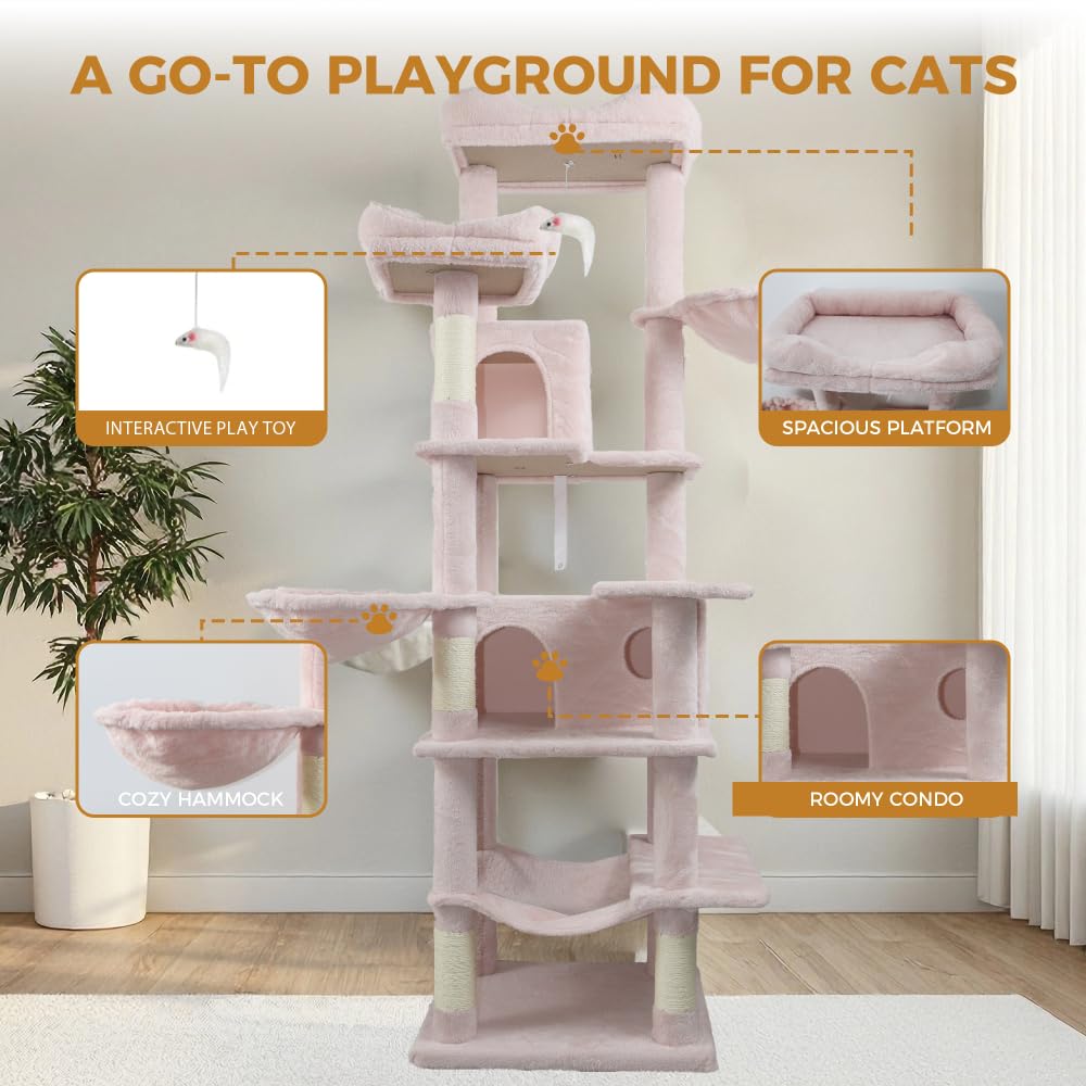 68in Multi Level Cat Tree with Hammocks, Cat Cave, Hanging Basket and Scratching Posts A520771