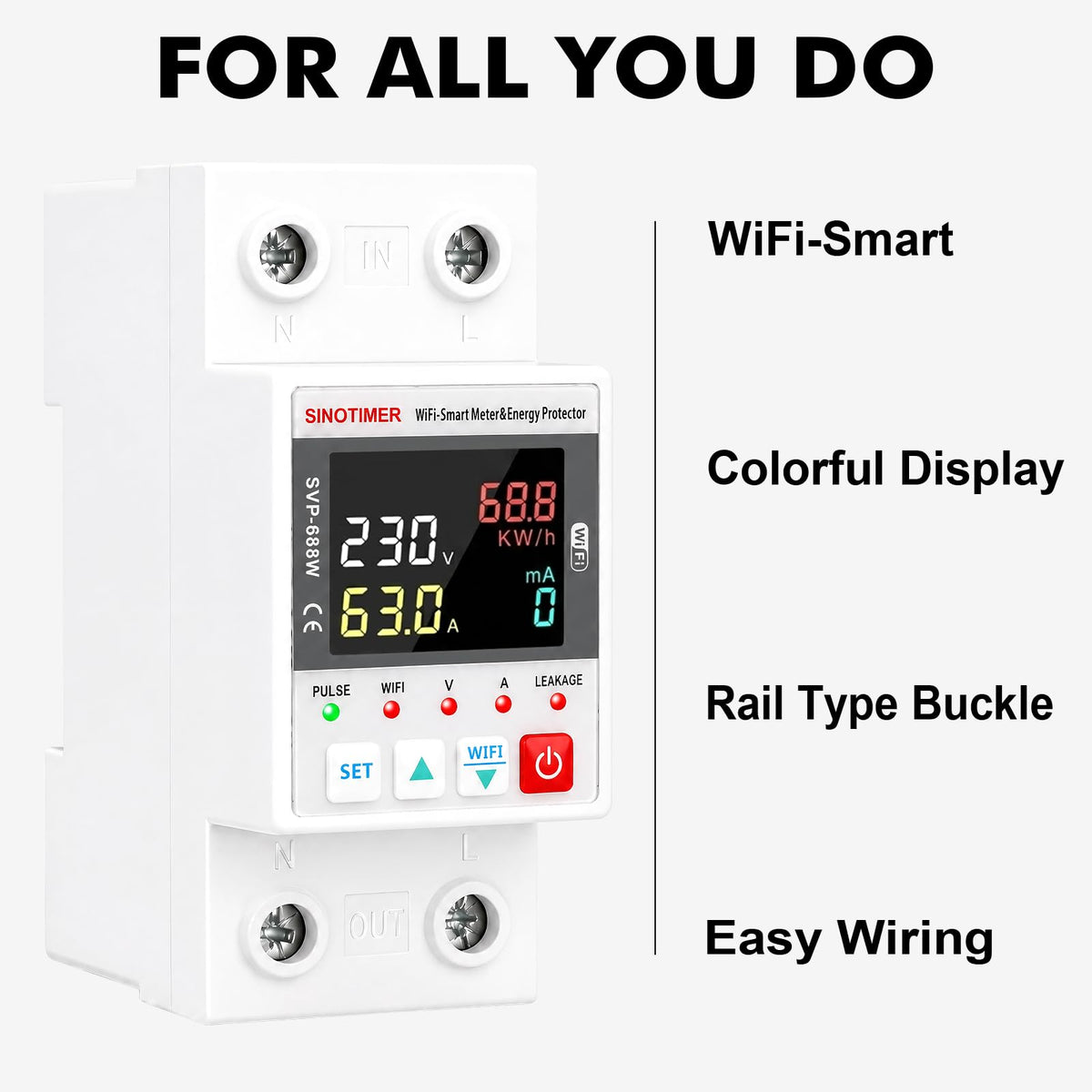 WiFi Smart Energy Meter AC 63A 220VAC Circuit Breaker Din Rail K4695