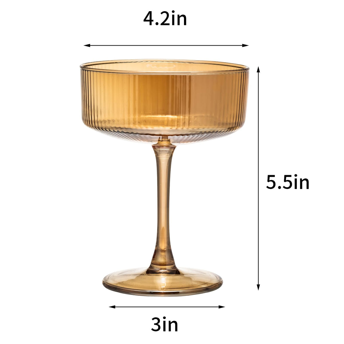 Set of 6 Amber Ribbed Coupe Cocktail Glasses C284