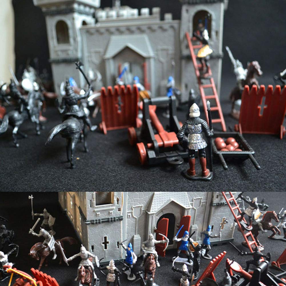 Medieval Castle Knights Action Figure Toy Playset with Catapult and Horse-Drawn Carriage R288118