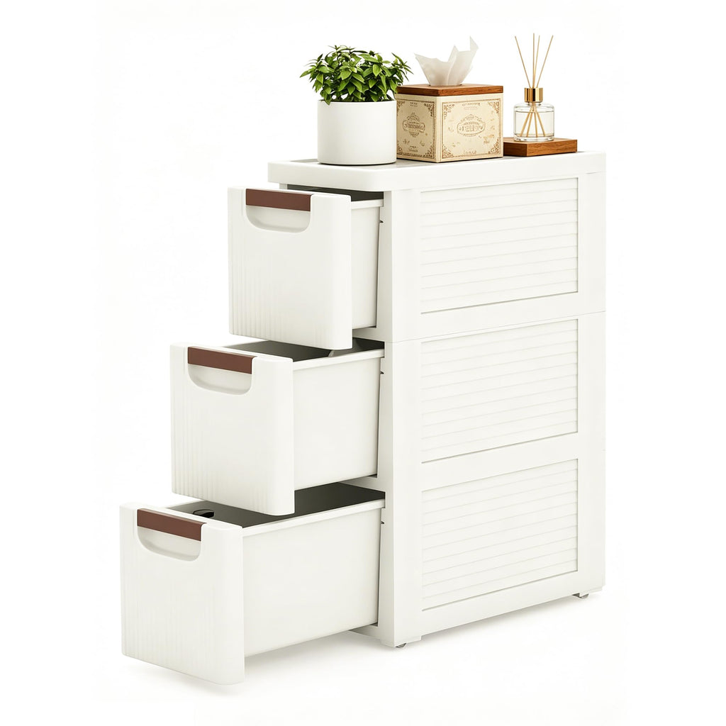 White 3 Drawers Narrow Plastic Bathroom Storage Cabinet F241