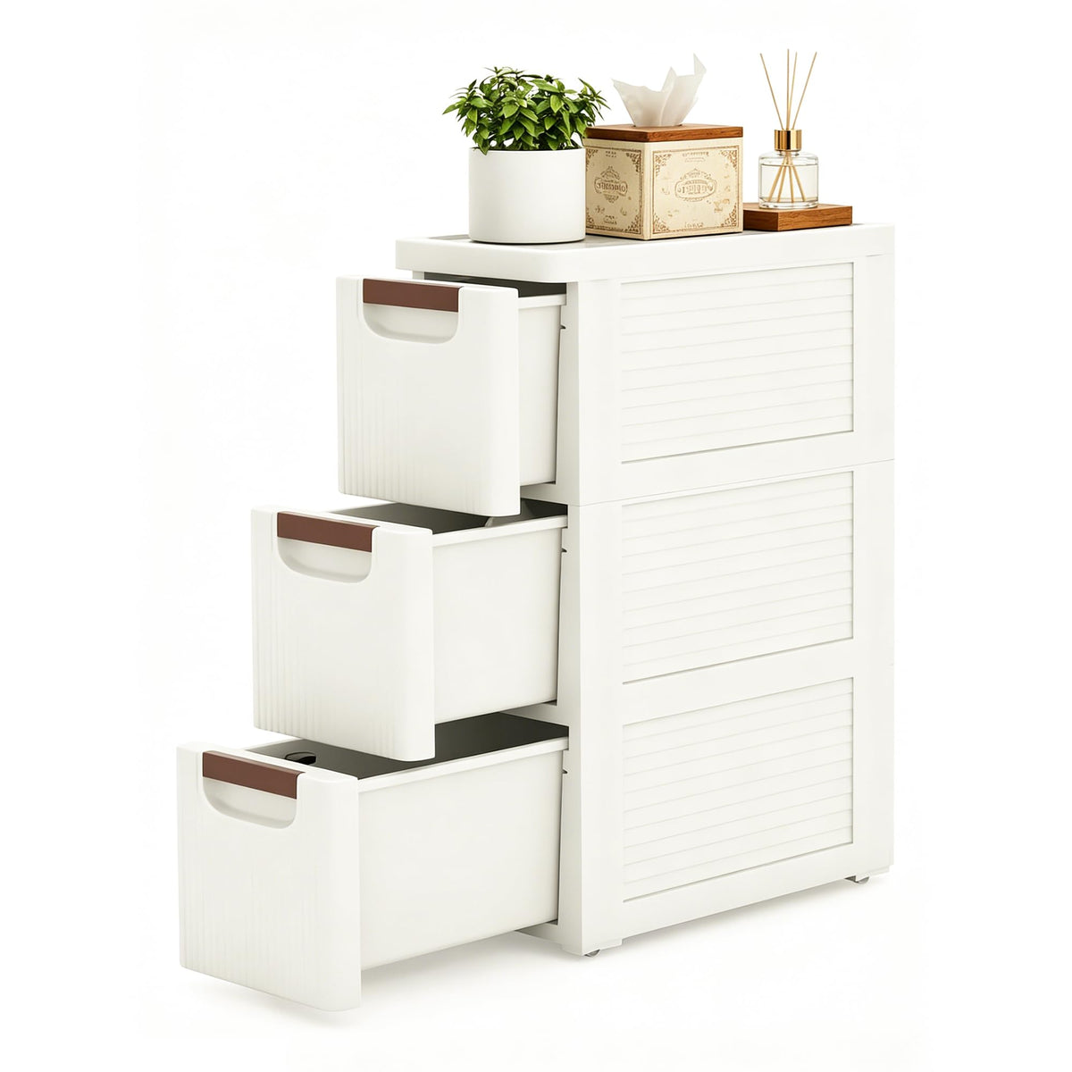 White 3 Drawers Narrow Plastic Bathroom Storage Cabinet F241