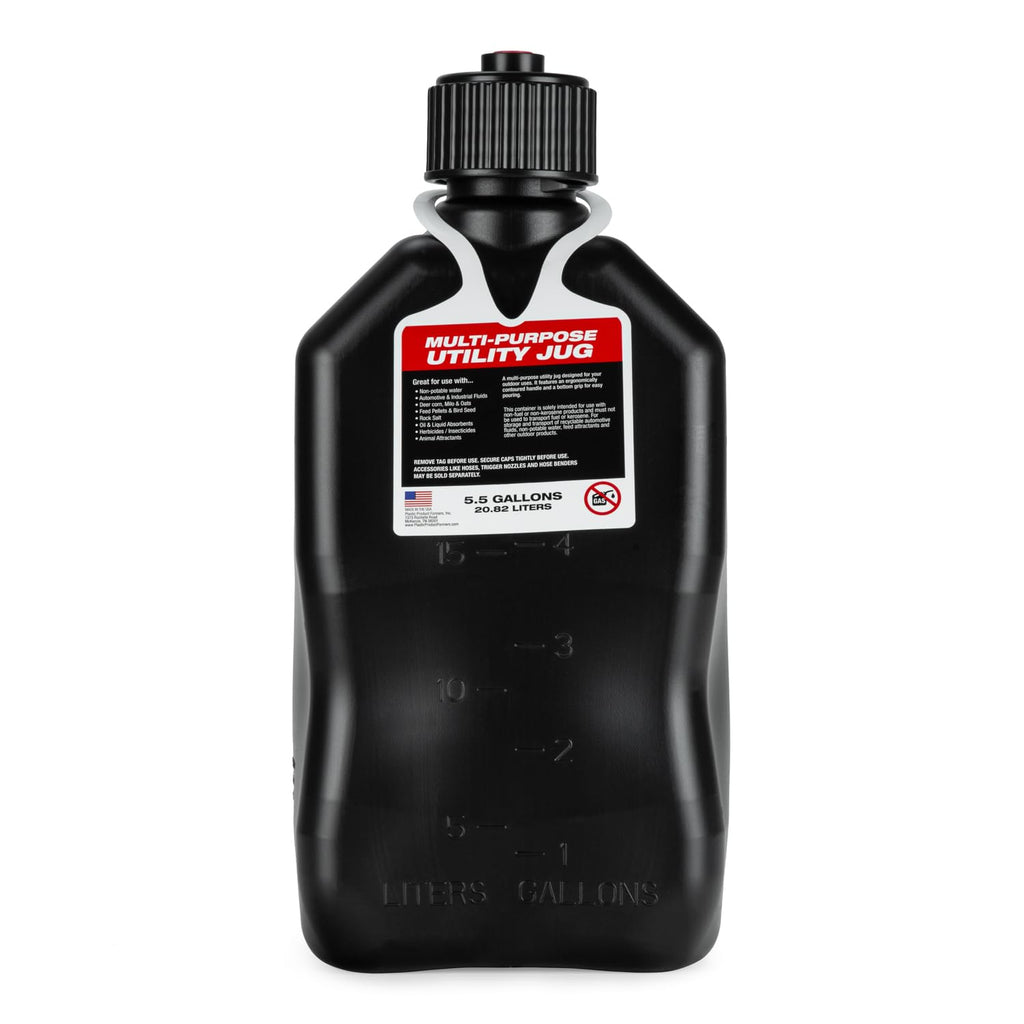5.5 Gallon Square Motorsport Jug Black with Filler Hoses 4 Pack J90882