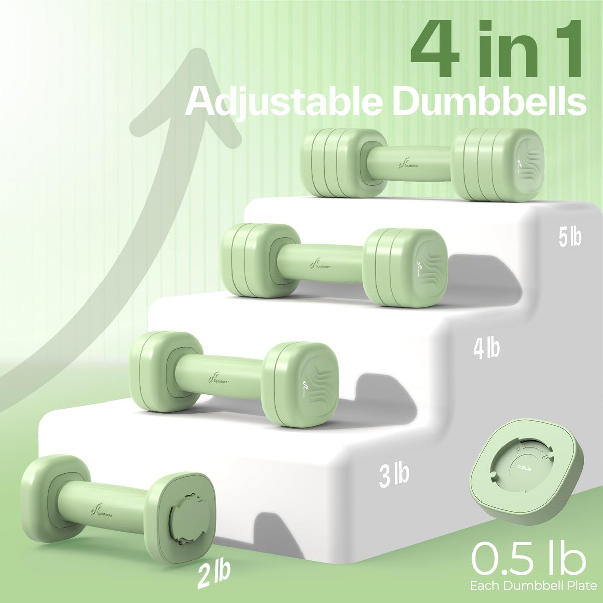 Adjustable Dumbbell Set of 2, 4 in 1 Free Weights with Soft Rubber Handle V227969