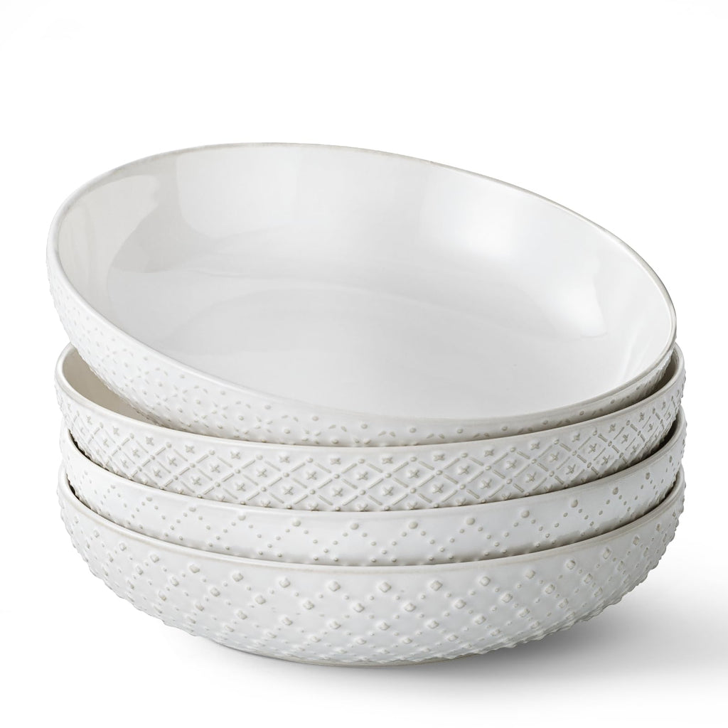 8.5" Ceramic Pasta Bowls Set of 4, 30 oz Soft White D277240