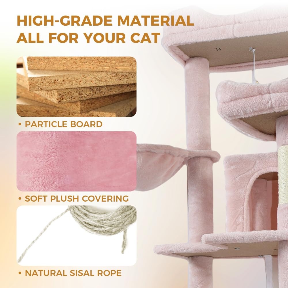 68in Multi Level Cat Tree with Hammocks, Cat Cave, Hanging Basket and Scratching Posts A520771