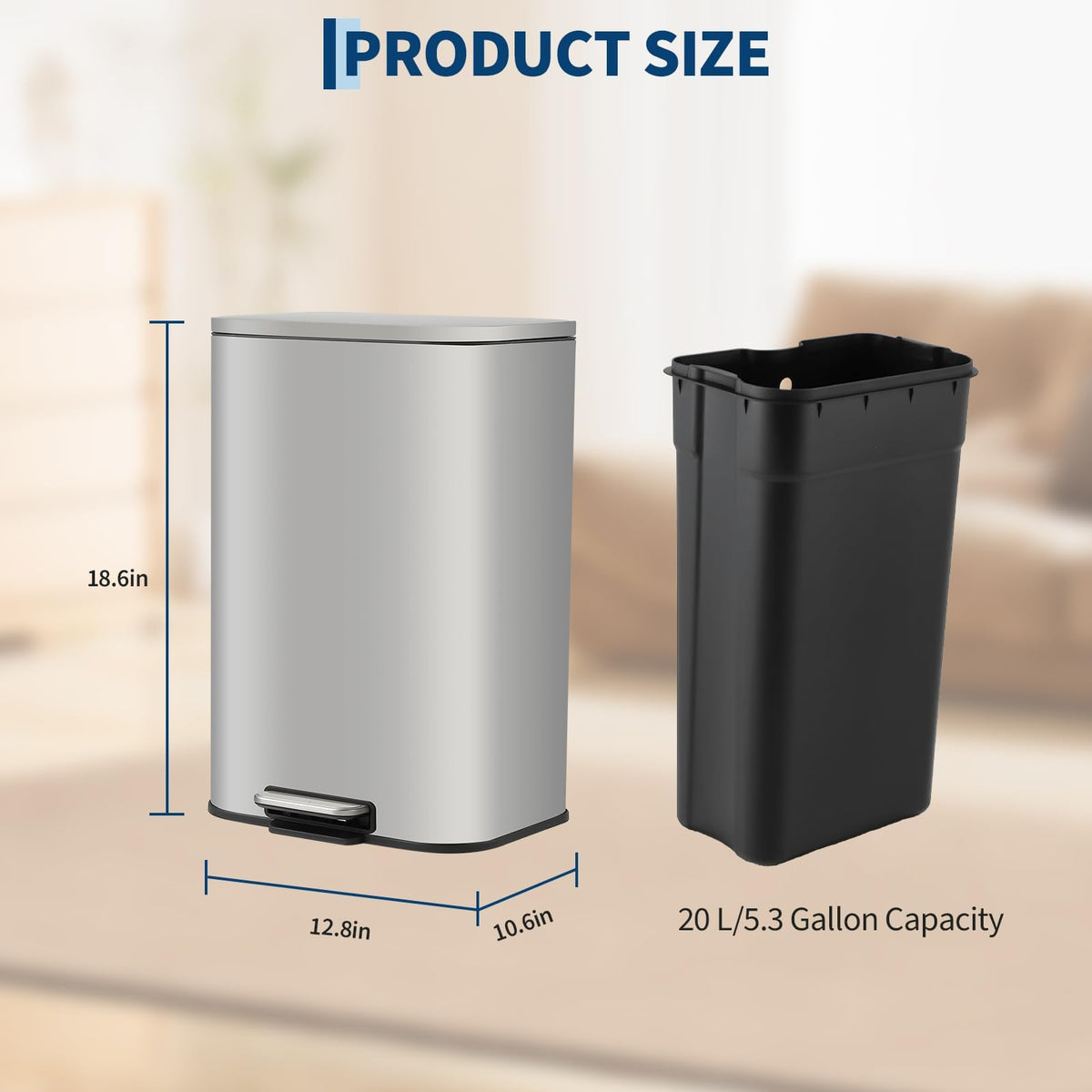 5.2 Gallon Brushed Stainless Steel Trash Can with Soft-Close Lid C9081