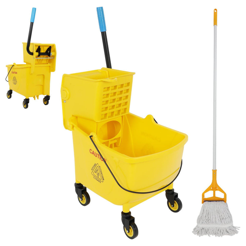 Commercial Mop Bucket with Wringer, 35 Quart Mop and Bucket Set B5787