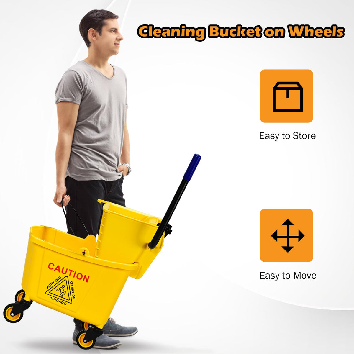 Yellow 35 Quart Commercial Mop Bucket with Wringer R81686
