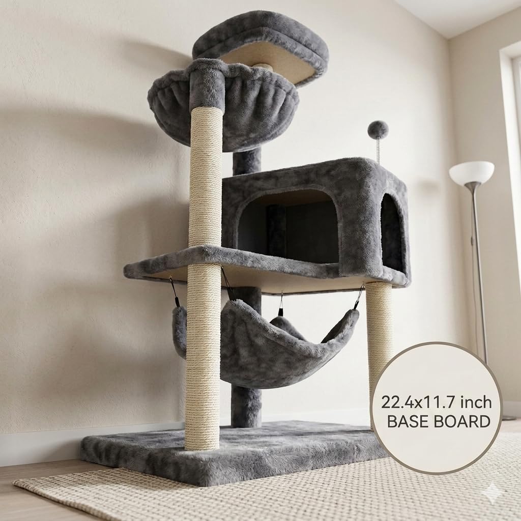 Grey Cat Tree with Cat Condo and Hammock I1857
