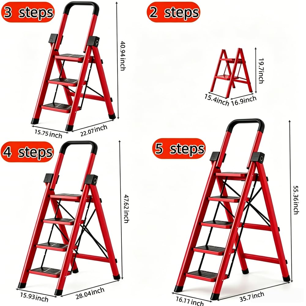 Heavy Sturdy Steel 4 Tier Step Stool with Handrail F8185