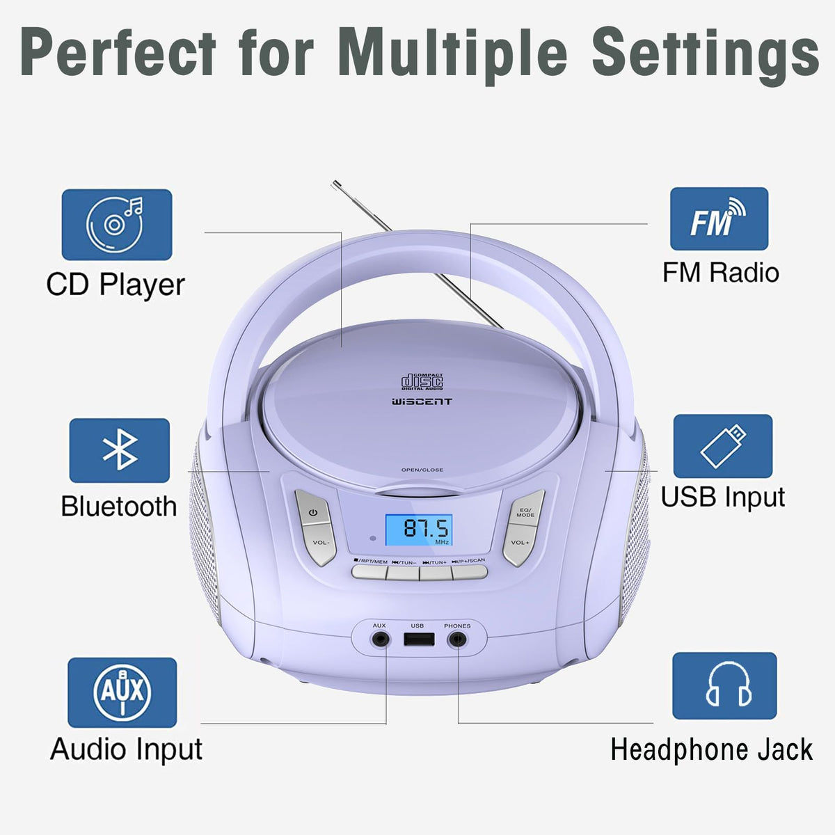 Portable CD Player with Bluetooth FM Radio USB MP3 G1530