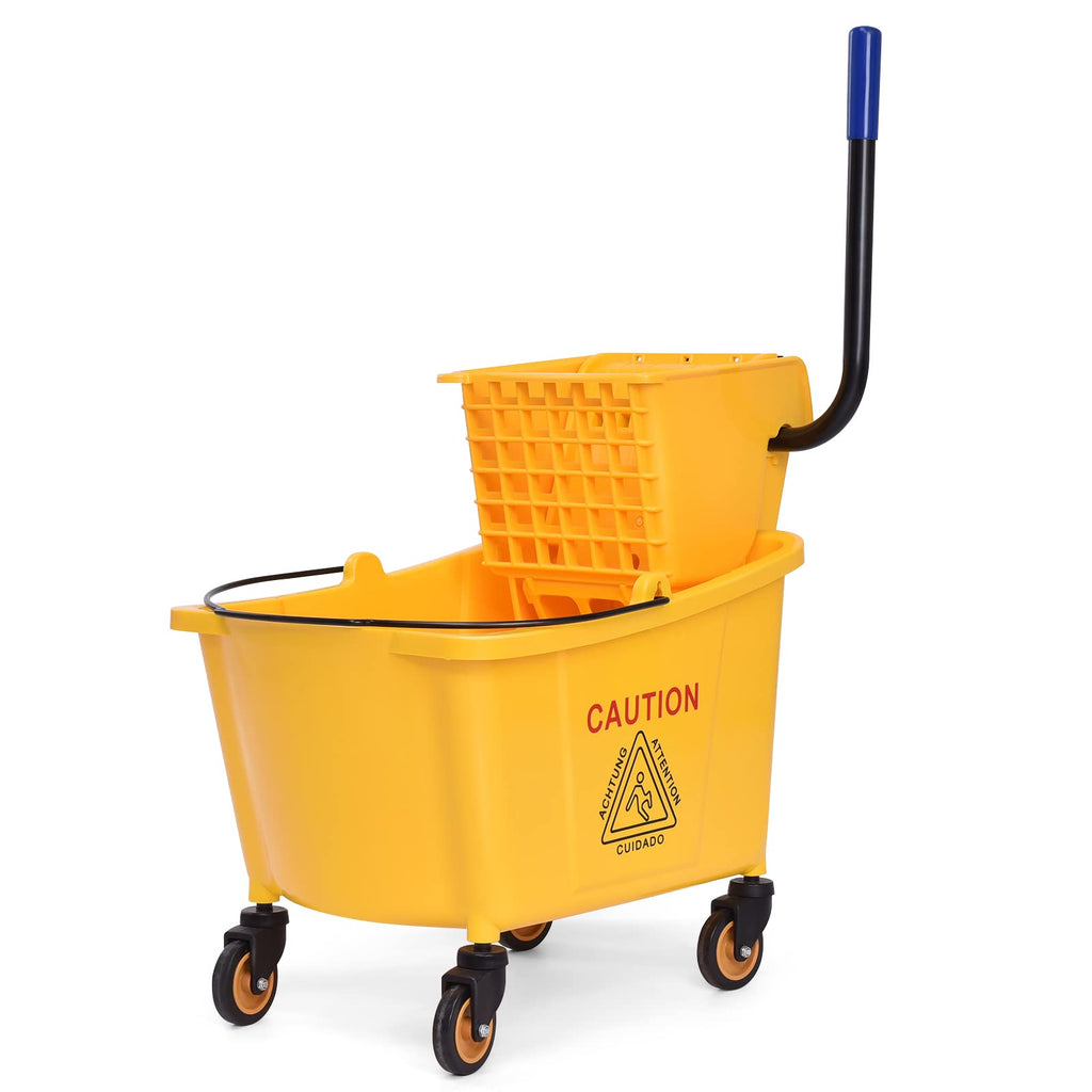 Yellow 35 Quart Commercial Mop Bucket with Wringer R81686