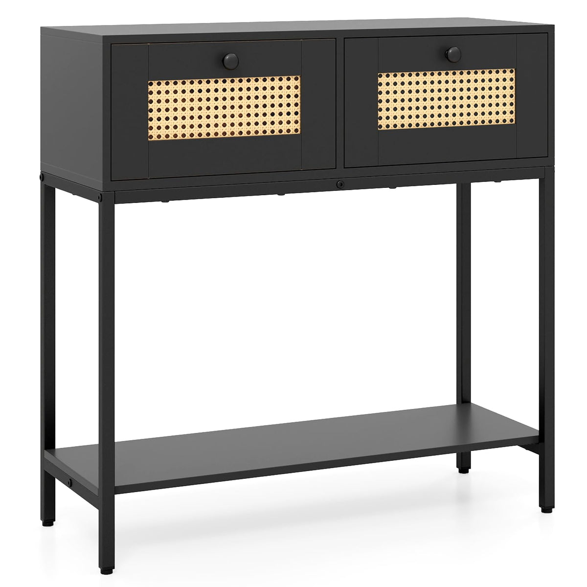 Rattan Console Table with Two Drawers and Open Storage Shelf X924429