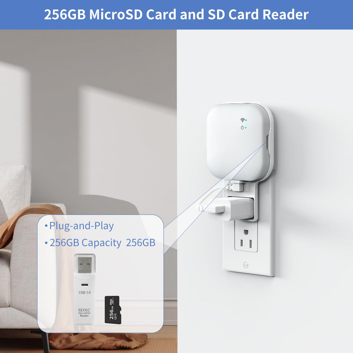 256GB MicroSD Card and Wall Mount with USB-C Cable O5897