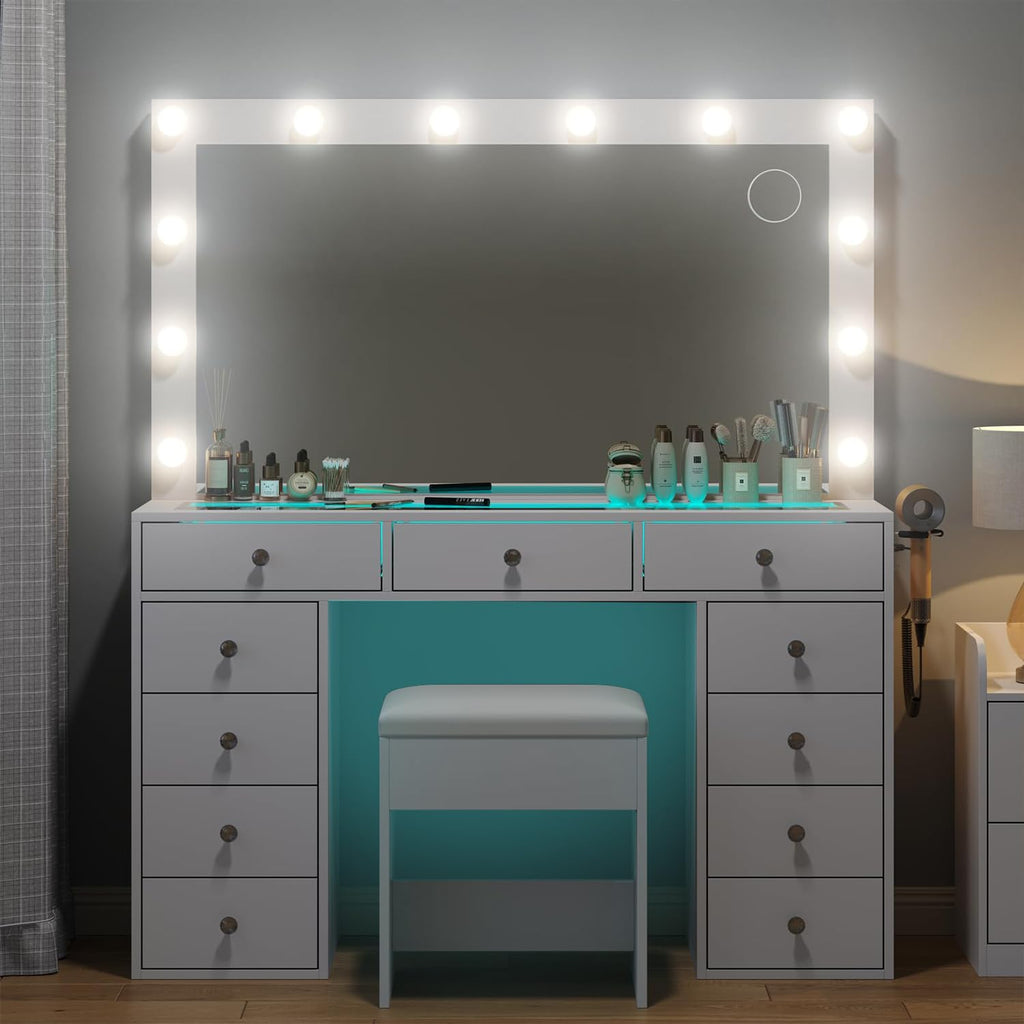 Makeup Vanity Desk with Mirror and 11 Drawers N773845