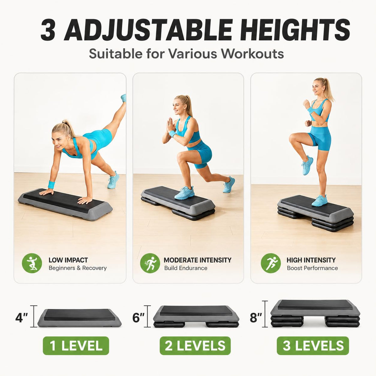 43" Adjustable Aerobic Exercise Step Platform with 4 Removable Risers O958363