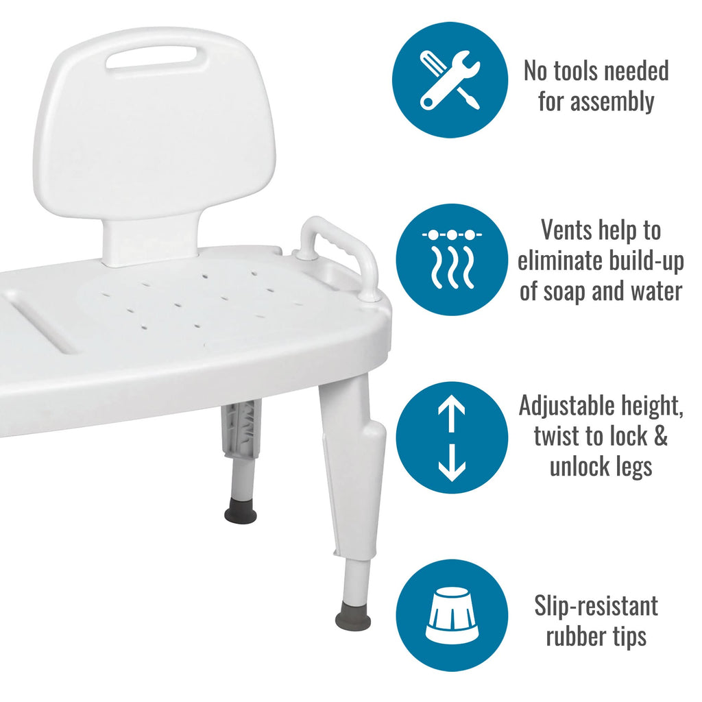 Universal Transfer Bench for Bathtubs & Showers, 350lb Weight Capacity, Adjustable Legs S783