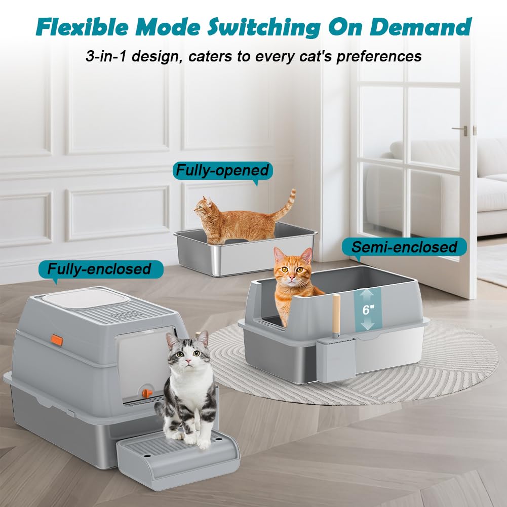 XL Stainless Steel Litter Box with Lid Z432