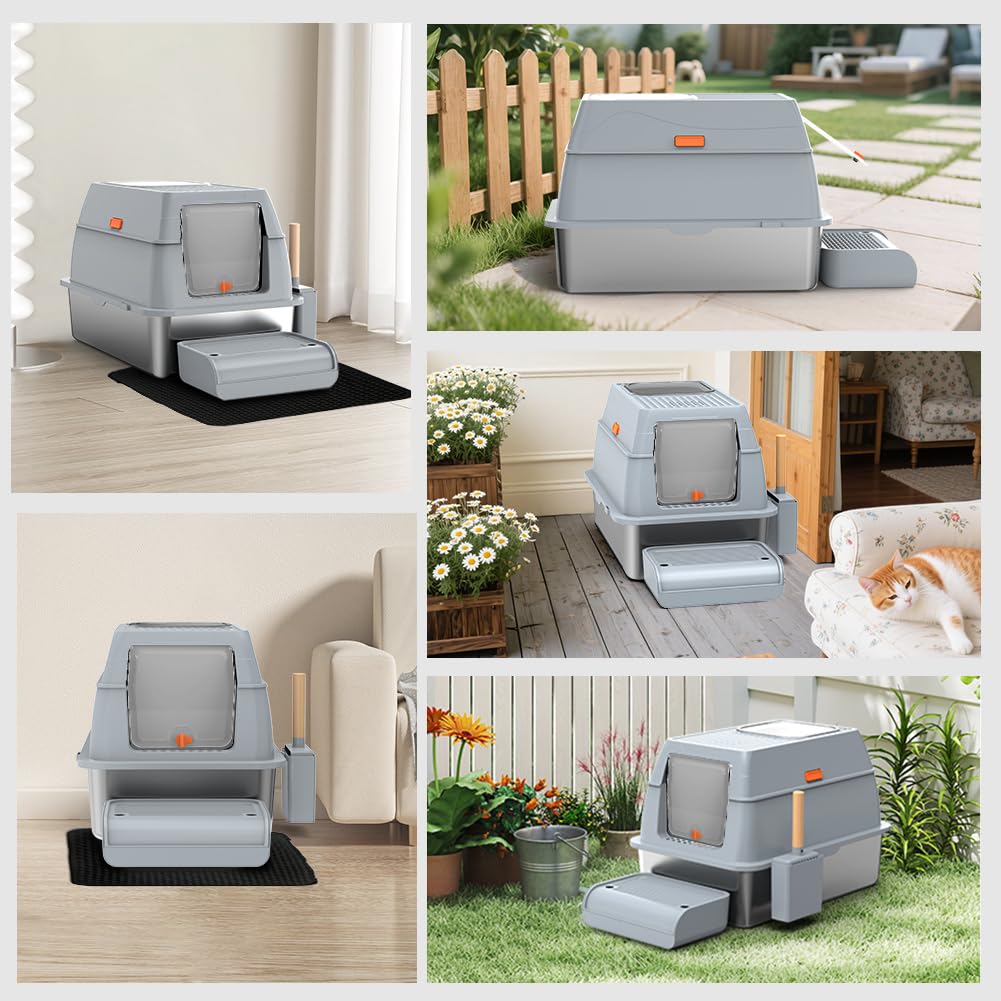XL Stainless Steel Litter Box with Lid Z432