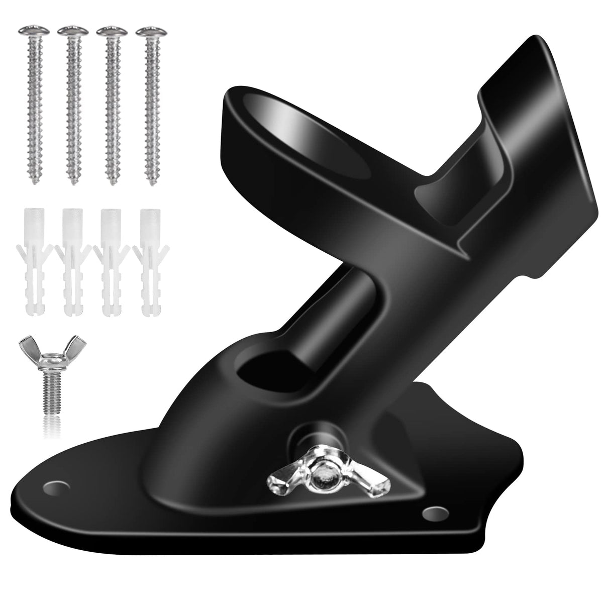 1" Flag Pole Holder Brackets with Hardwares, Two Positions Aluminium Alloy Rust Free Coated, Black 1 Pack Z363