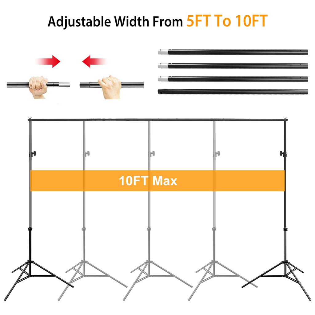 10ft Adjustable Backdrop Stand Kit with Clamps & Carry Bag P344