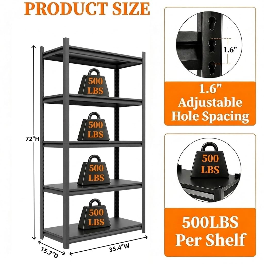 5 Tier Heavy Duty Metal Bookshelf W480