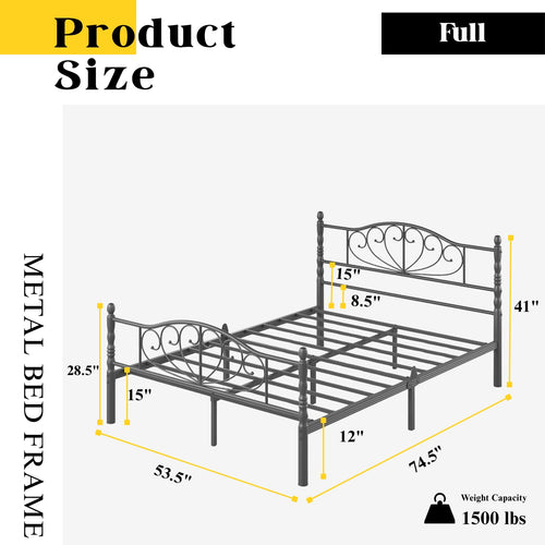 12" Metal Full Platform Bed Frame with Headboard F99781