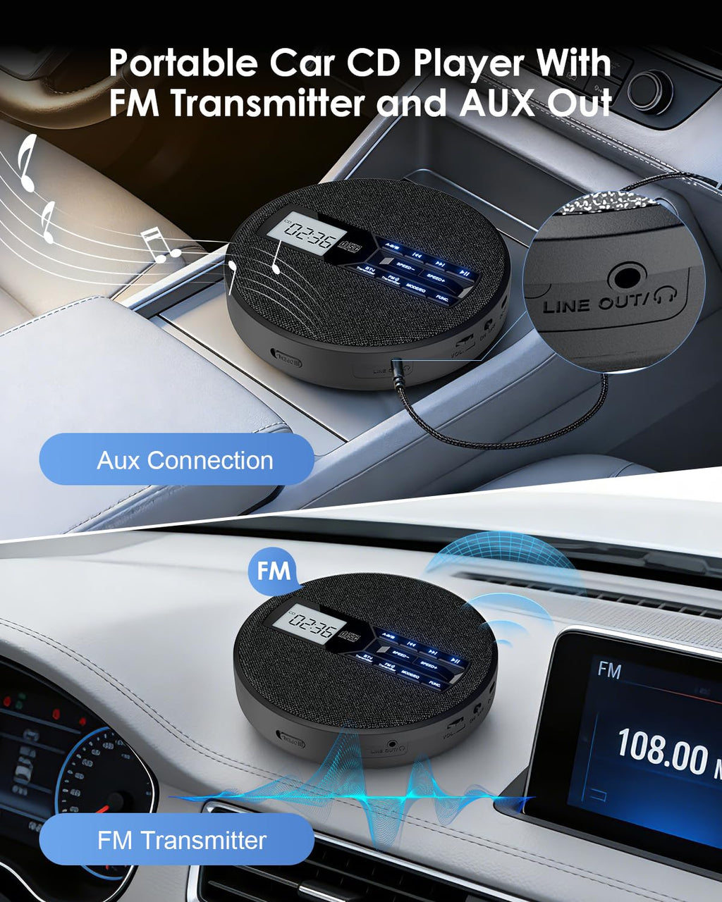 Portable CD Player with Bluetooth & FM Transmitter J118