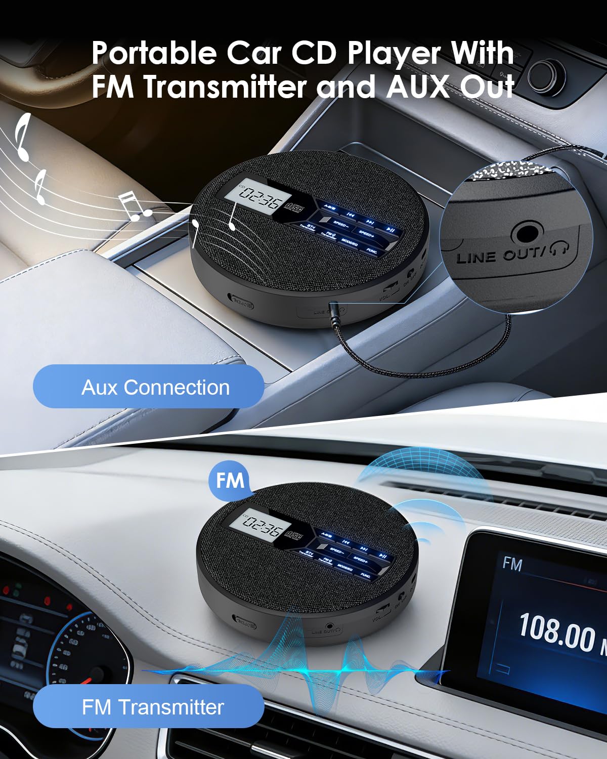 Portable CD Player with Bluetooth & FM Transmitter J118