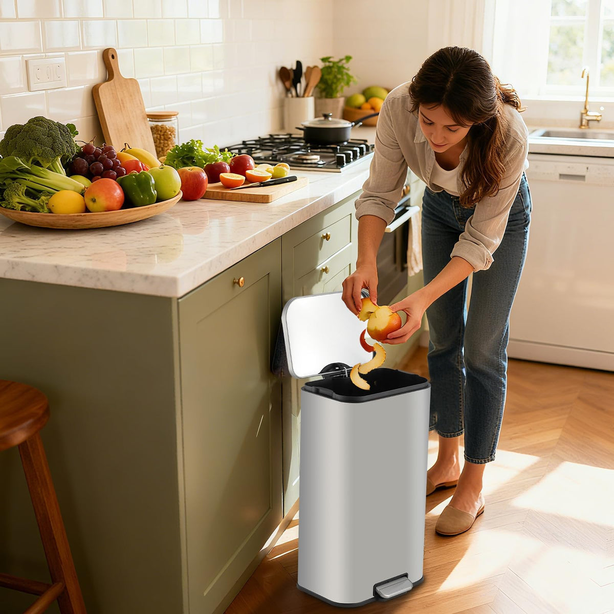 5.2 Gallon Brushed Stainless Steel Trash Can with Soft-Close Lid C9081