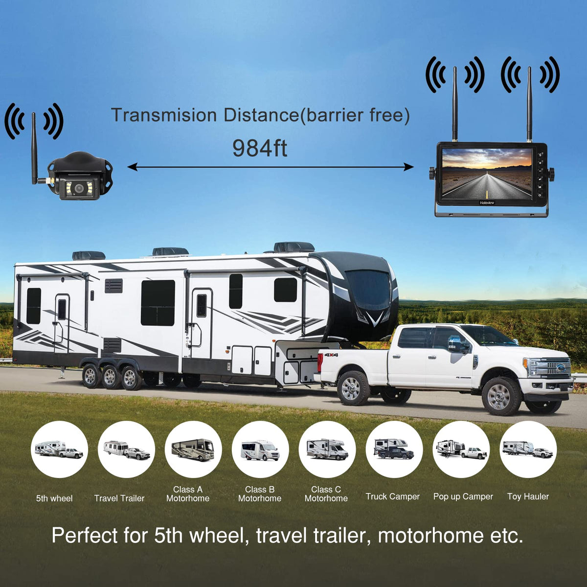 Wireless RV Backup Camera 1080P 7" Monitor System T1710