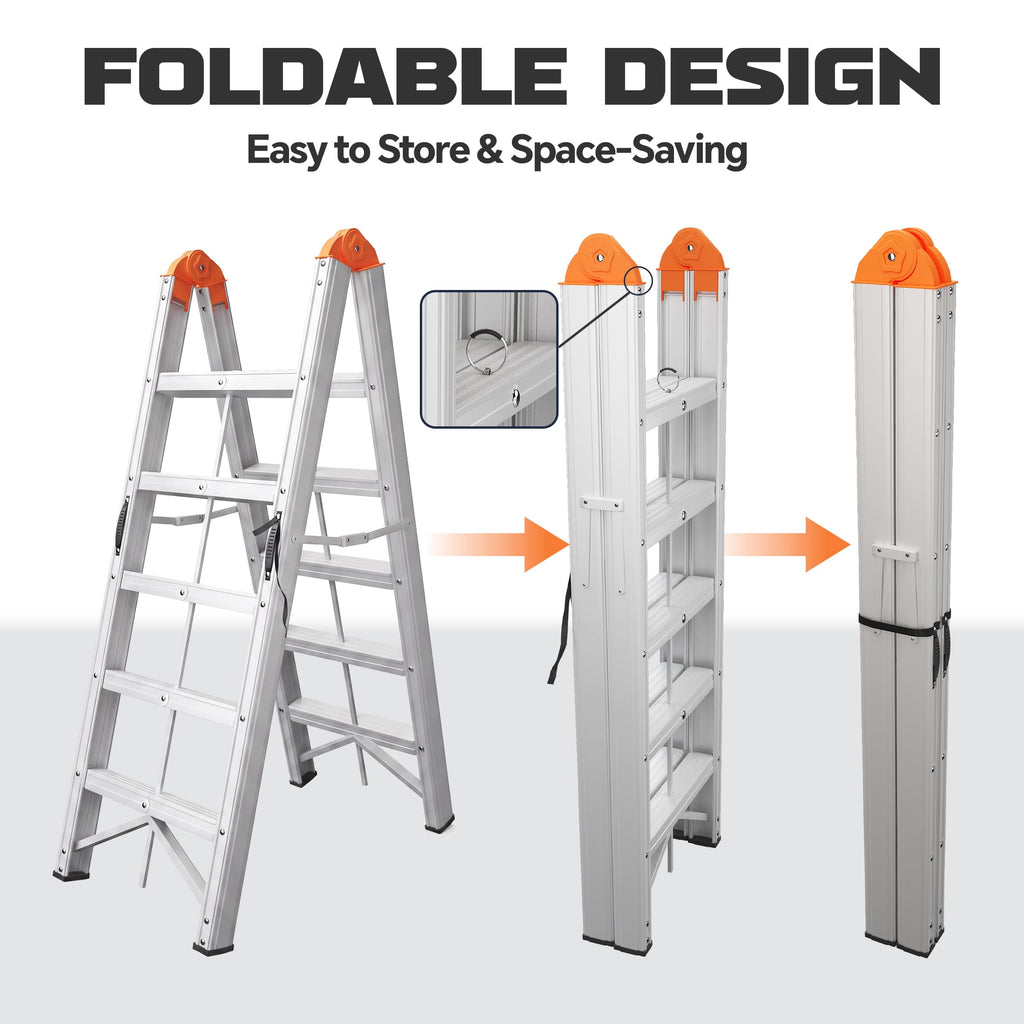 Aluminum Foldable 5-Step Ladder with Wide Anti-Slip Pedal P11821