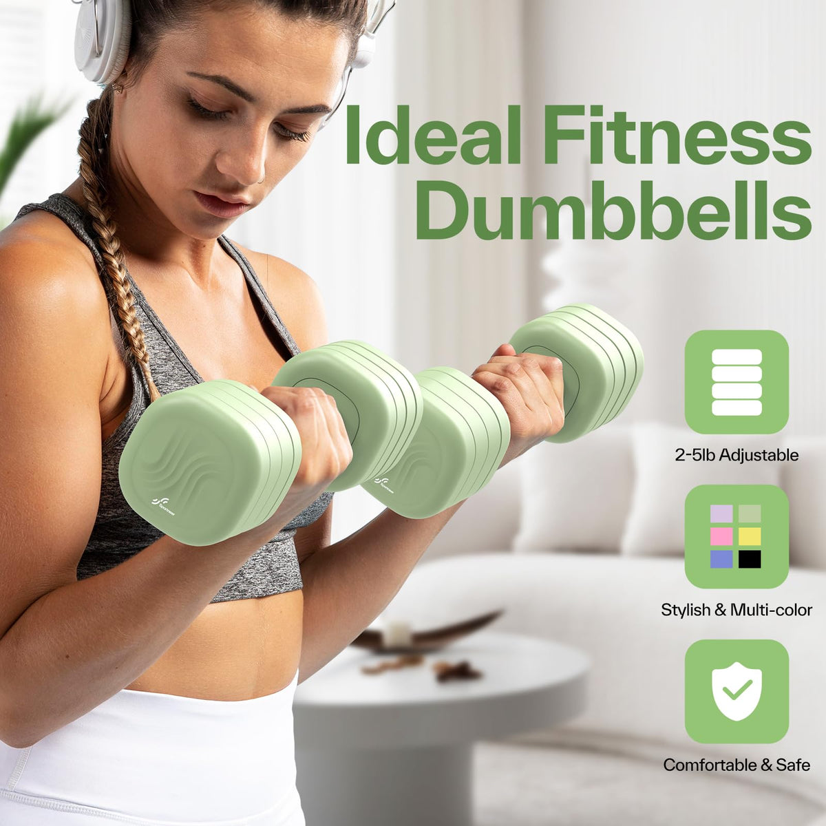 Adjustable Dumbbell Set of 2, 4 in 1 Free Weights with Soft Rubber Handle V227969